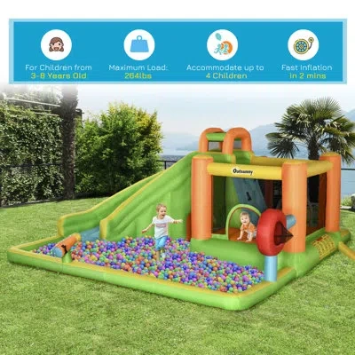 Outsunny 15' X 14' Bounce House With Water Slide And Air Blower In Blue;green;red