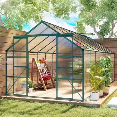 Outsunny 16' X 8' Aluminum Greenhouse Polycarbonate Walk-in Garden Greenhouse Kit With Adjustable Roof Vent,  In Clear