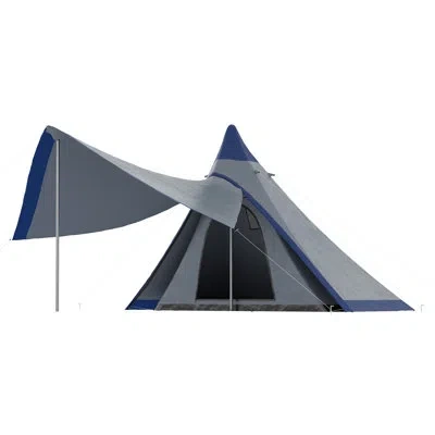 Outsunny 2-3 Person Teepee Tent, Easy Setup Camping Tent W/ Porch, Blue