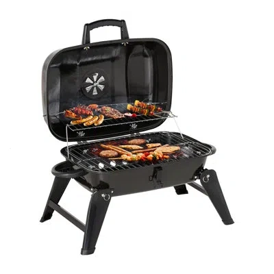 Outsunny 23.5" Portable Folding Outdoor Tabletop Bbq Kettle Charcoal Grill In Satin Black