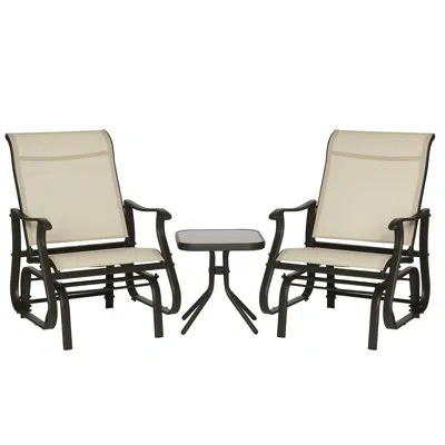 Outsunny 2-person Gliding Rocking Chairs & Bistro Tea Table Garden Swing Seat Patio In Cream White