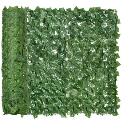 Outsunny 3 Ft. H X 10 Ft. W Artificial Faux Hedge Leaf Ivy Vine Mesh Privacy Screen In Green