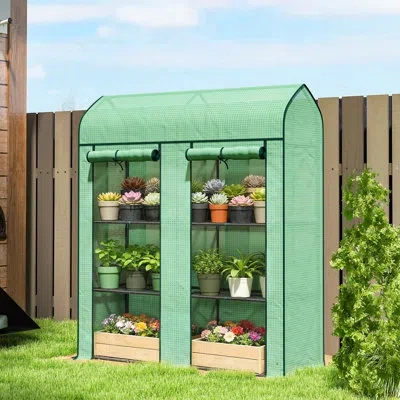 Outsunny 3 Tier Mini Greenhouse, 56.3" X 18.1" X 65" Small Portable Greenhouse With 2 Roll-up Doors, Garden P