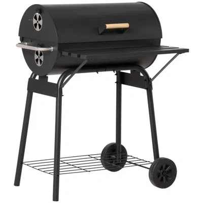 Outsunny 30" Portable Charcoal Bbq Grill Carbon Steel Outdoor Barbecue With Adjustable Charcoal Rack, Storage