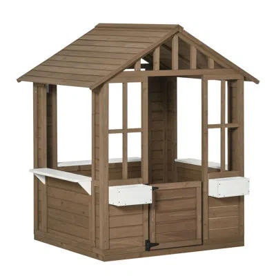 Outsunny 3.19' X 3.9' Outdoor Solid Wood Playhouse In Brown