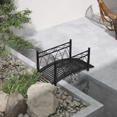 Outsunny 3.3' Metal Arch Zen Garden Pond Bridg With Safety Siderails For Stream, Fish Pond, Black