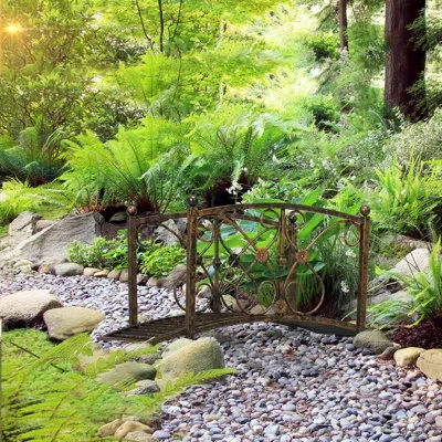 Outsunny 3.3ft Metal Garden Bridge, Decorative Classic Footbridge Pond Bridge With Safety Railing