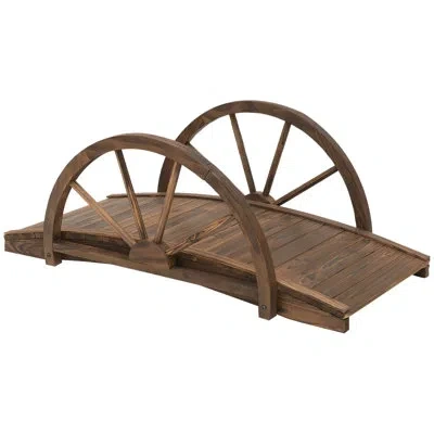 Outsunny 3.3ft Wooden Garden Bridge Arc Footbridge With Half-wheel Style Railings & Solid Fir Construction