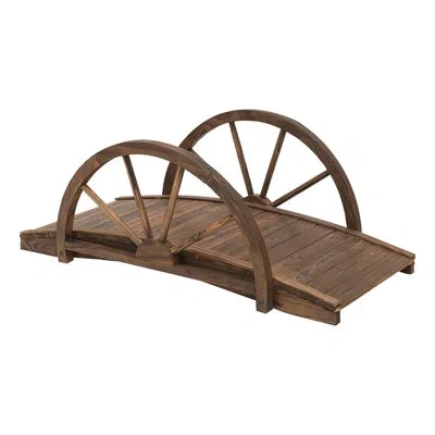 Outsunny 3.3ft Wooden Garden Bridge Arc Footbridge With Half-wheel Style Railings & Solid Fir Construction, S