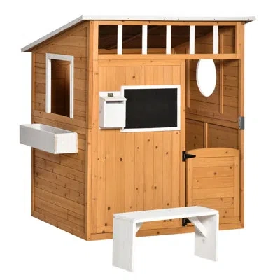 Outsunny 3.54' X 4' Outdoor Solid Wood Playhouse In Yellow