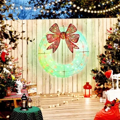 Outsunny 36 Inch Lighted Christmas Wreath Decoration With Dual Color Led Light, Metal Wreath With 44 Lighting