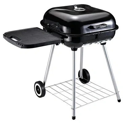 Outsunny 38" Portable Outdoor Backyard Bbq Kettle Charcoal Grill In Matte Black