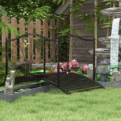 Outsunny 4' Metal Arch Backyard Garden Bridge With Safety Siderails, Delicate Scrollwork