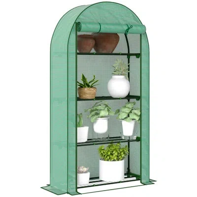 Outsunny 4 Tier Mini Greenhouse, 41.3" X 17.7" X 63" Portable Greenhouse With Roll-up Door And Pe Cover, For 