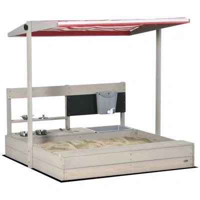 Outsunny 43.3'' X 43.3'' Solid Wood Rectangle Sandbox With Cover In Multi