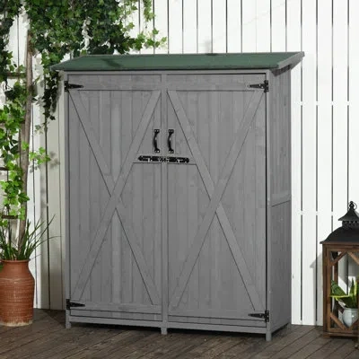 Outsunny 4.5 Ft. W X 1.5 Ft. D Solid Wood Horizontal Storage Shed In Gray