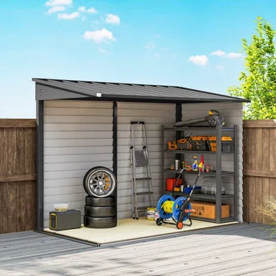 Outsunny 4.6' X 9' Steel Outdoor Storage Shed, Lean To Shed, Metal Tool House With Foundation Kit, Lockable D In Dark Gray