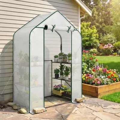 Outsunny 4.7' X 2.3' X 6.2' Small Greenhouse For Outdoors, 3 Tiers 6 Shelves, Portable Greenhouse With Uv-res