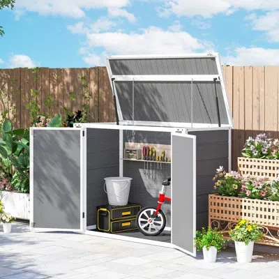 Outsunny 4.7 X 2.5ft Outdoor Storage Shed, Outdoor Horizontal Trash Can Storage With Chain Lid, Lockable Stor In Gray