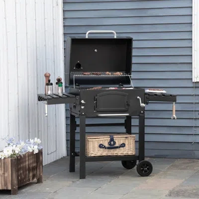 Outsunny 48'' '' Barrel Charcoal Grill With Smoker In Black;black