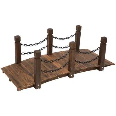Outsunny 5 Ft Garden Bridge Arc Footbridge With Metal Chain Railings & Solid Fir Construction