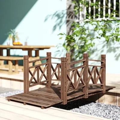 Outsunny 5 Ft. Wooden Garden Bridge Footbridge For Backyard Ponds, Creeks, Streams, Carbonized