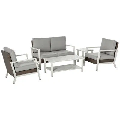 Outsunny 5 Pieces Patio Wicker Sectional Conversation Sets, Outdoor Pe Rattan Aluminum Frame Loveseat Furnitu In Gray