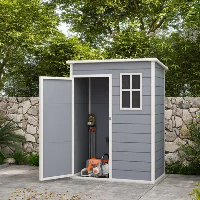 Outsunny 5' X 3' Resin Outdoor Storage Shed With Floor, Garden Shed With Lockable Door, Window And Vent, Plas In Gray