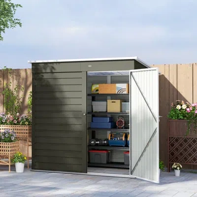 Outsunny 6' X 4' Outdoor Storage Shed, Metal Garden Shed With Lockable Door And Gloves, Tool Shed For Backyar In Light Gray