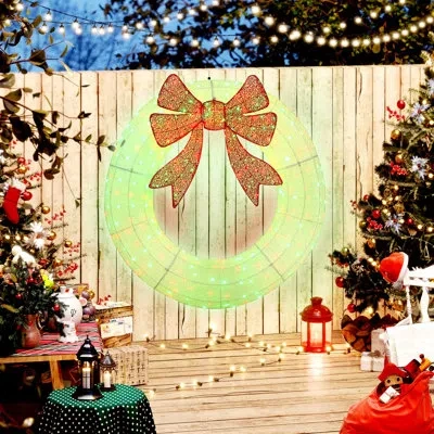 Outsunny 60 Inch Lighted Christmas Wreath Decoration With Dual Color Led Light, Metal Wreath With 44 Lighting