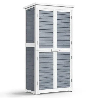 Outsunny 63.2 Inch Waterproof Fir Wood Tool Cabinet Shed Lockable Vertical Storage Shed In Gray