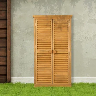 Outsunny 63.2in Wooden Garden Tools Shed With 2 Lockable Doors In Natural
