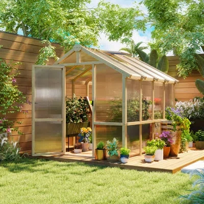 Outsunny 6.6 X 8 Ft Wooden Polycarbonate Greenhouse For Outdoors With Thickened Panels, Walk-in Greenhouse Ki