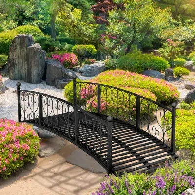 Outsunny 7' Metal Arch Garden Bridge Arc Footbridge With Side Railings Decorative Scrollwork