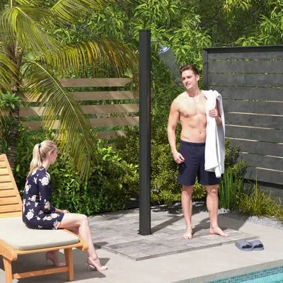 Outsunny 7.1ft Slolar Heated Outdoor Shower, 2-section 9.2 Gal Outdoor Solar Shower With Free-rotating Shower In Matte Black