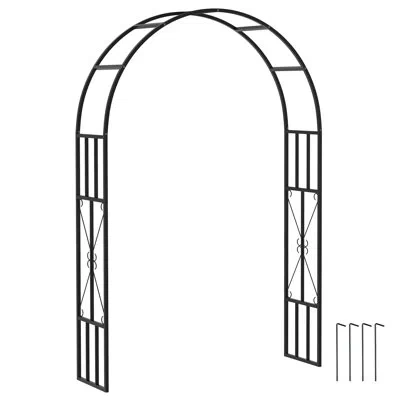 Outsunny 7.3ft Steel Garden Arch Trellis, Garden Arbor Trellis For Climbing Plants Roses Wisteria Vines, Flow In Black