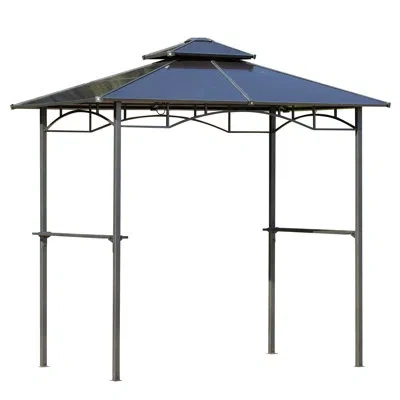 Outsunny 8' X 5' Barbecue Grill Gazebo Tent, Outdoor Bbq Canopy With Side Shelves, And Double Layer Pc Roof,  In Brown
