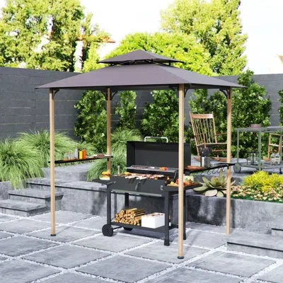 Outsunny 8' X 5' Grill Gazebo, Double Tiered Outdoor Bbq Gazebo With 2 Side Shelves And 10 Hooks, Barbecue Gr In Blue