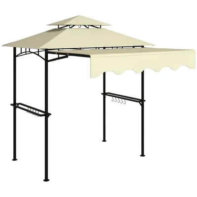 Outsunny 8' X 5' Grill Gazebo, Double Tiered Outdoor Bbq Gazebo With Side Awning, 2 Side Shelves And 6 Hooks  In Brown 1
