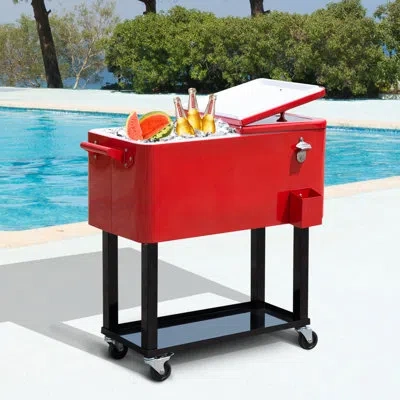 Outsunny 80 Qt. Rolling Portable Drink Cooler In Red