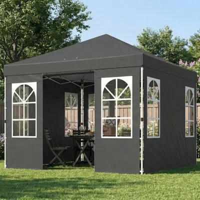 Outsunny 9.6 X 9.6 Ft Pop Up Canopy Tent With Sidewalls, One Button Push Setup, Upf50+ Outdoor Portable Insta In White