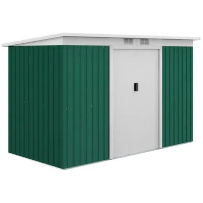 Outsunny 9'x4' Garden Storage Shed Galvanized Steel Tool House, Dark Green