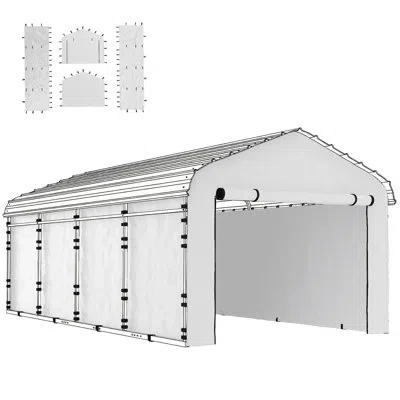 Outsunny Carport Replacement Sidewall Panels Set Of 4 For 10' X 15' Carports, Upf50+ Waterproof Pe Tarp Repla In White