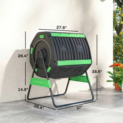 Outsunny Compost Bin Outdoor, 53 Gal Dual Chamber Tumbling Compost, Green