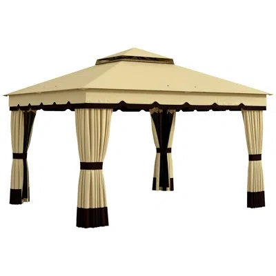 Outsunny Double Roof 10 Ft. W X 9 Ft. D Steel Patio Gazebo In Beige