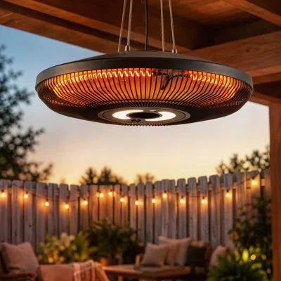 Outsunny Electric Hanging Patio Heater With Led Light, 750/1500 W Ip65 Waterproof Ceiling Mounted Infrared Ou In Powder Coated