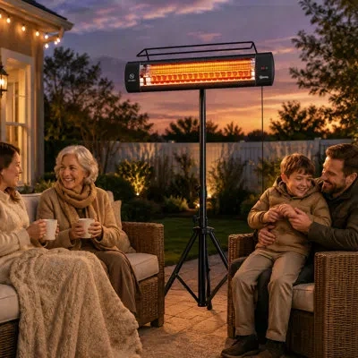 Outsunny Electric Patio Heater, 1500 W Free Standing Ip65 Waterproof Outdoor Infrared Heater With Tripod, 3 H In Black