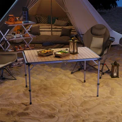 Outsunny Folding Camping Table, Adjustable Height Aluminum Table, Portable Camping Table For Picnic, Beach, B In Silver