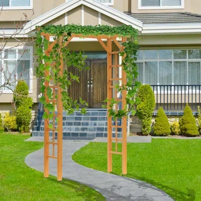 Outsunny Garden Arch Trellis 55.1" W X 23.6" D Wood Arbor In Yellow