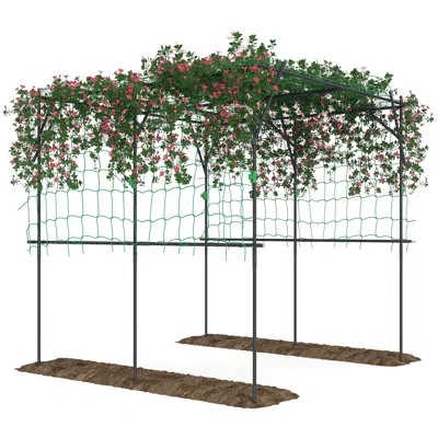 Outsunny Garden Arch Trellis, 7.3 Ft Tall Plant Trellis Support With Climbing Net, Outdoor Cucumber Trellis F In Black
